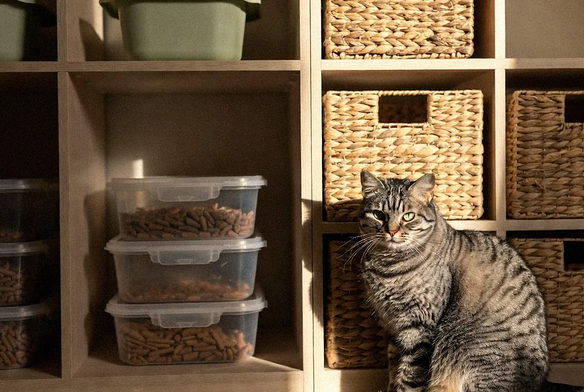 寵物用品無痕收納：密封飼料桶與層架收納箱